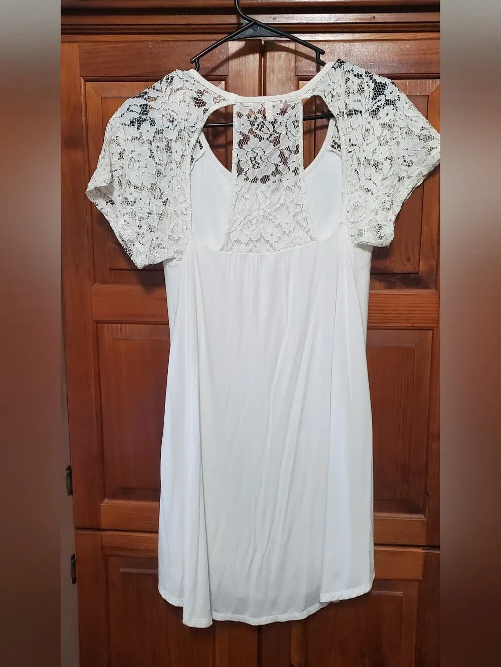 Victoria's Secret White T-Shirt DressWith Lace "T-back" & Lace Sleeves - Picture 2 of 4